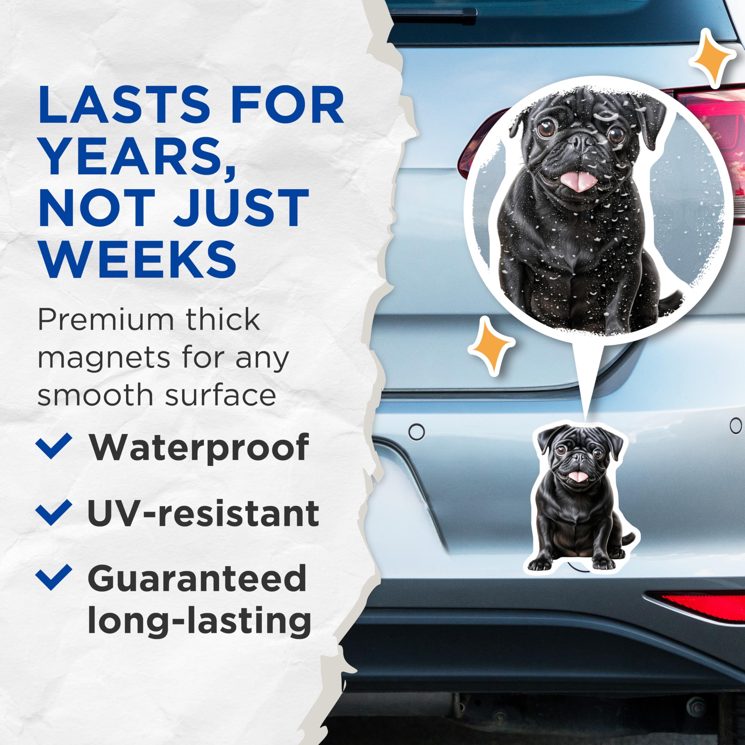 (2 Pack) Black Pug Magnets - Cute Dog Lover Art - Pet Parent Kitchen Fridge Decor - Animal Illustration Collectible - 5 Inches On Longest Side - Thick Durable Magnet - Made in USA - MAG26808