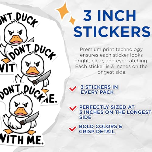 (3 Pack) Don't Duck with Me Decals - Angry Duck Sticker - Funny Laptop Decal - 3 Inches On Longest Side - Easy Peel & Apply - Made in USA - 3MCS8302