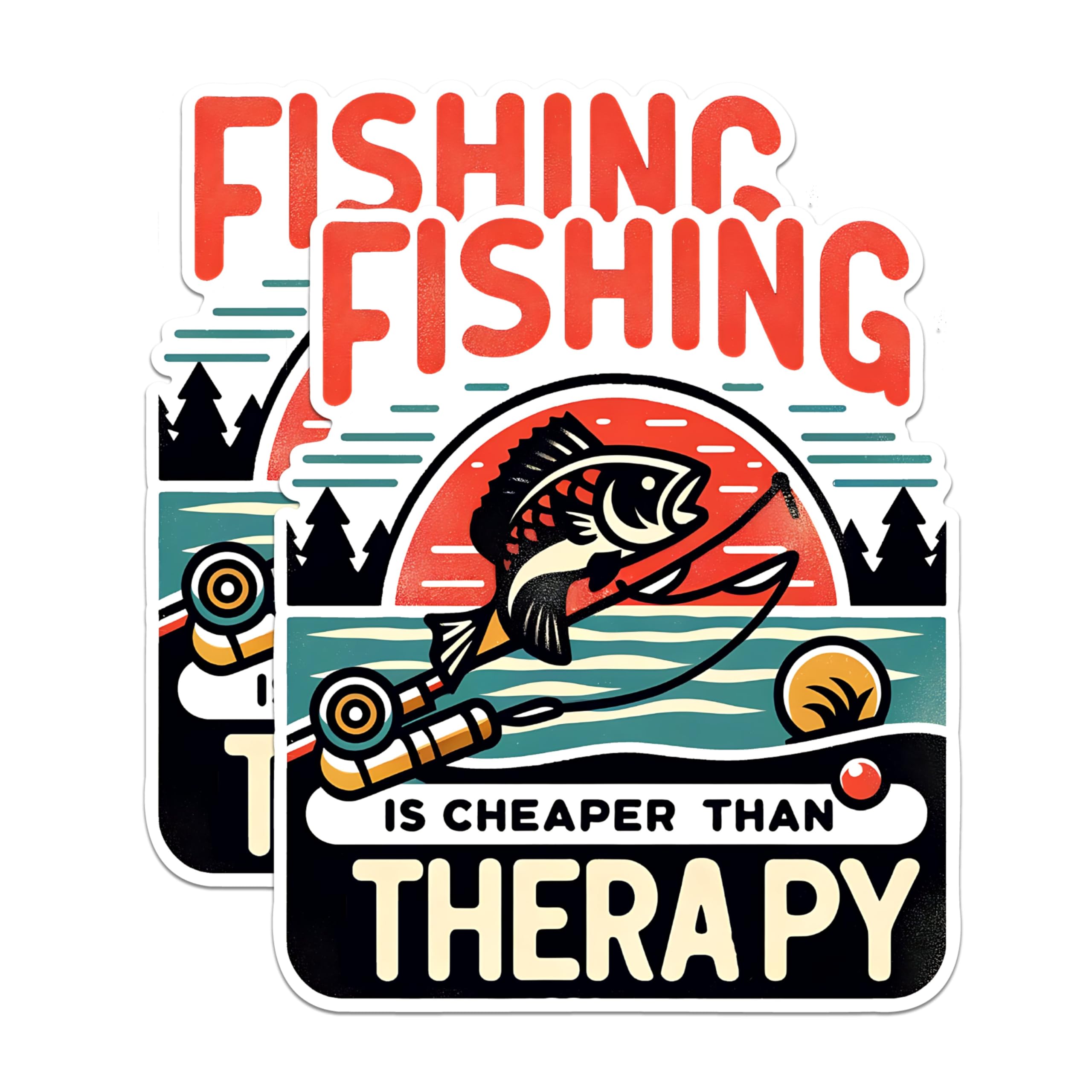 (2 Pack) Fishing is Cheaper Than Therapy Stickers - Funny Fishing Stickers - Outdoor Adventure Stickers - 5" On Longest Side - Sticks to Any Smooth Flat Surface - Made in USA - BMCS2633
