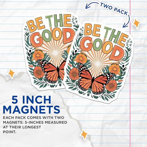 (2 Pack) Butterfly Art Magnets - Inspirational Quote - Positive Quote Magnets - 5" On Longest Side - for Cars, Fridges, Toolboxes - Made in USA - MAG6683