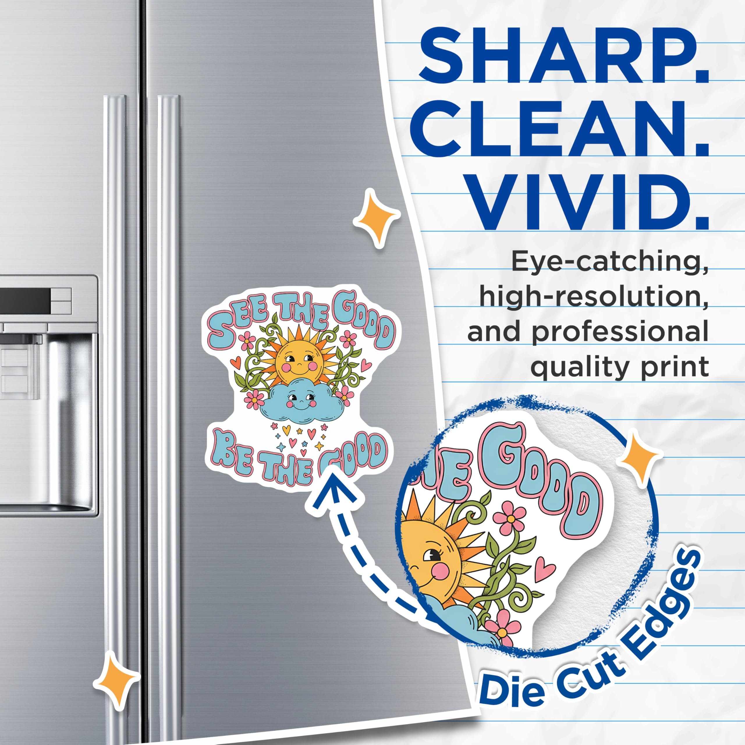 (2 Pack) See The Good Magnets - Be The Good Boho Decor - Sunshine Cloud Hearts Motivational Fridge Art - 5 Inches On Longest Side - Thick Durable Magnet - Made in USA - MAG22833