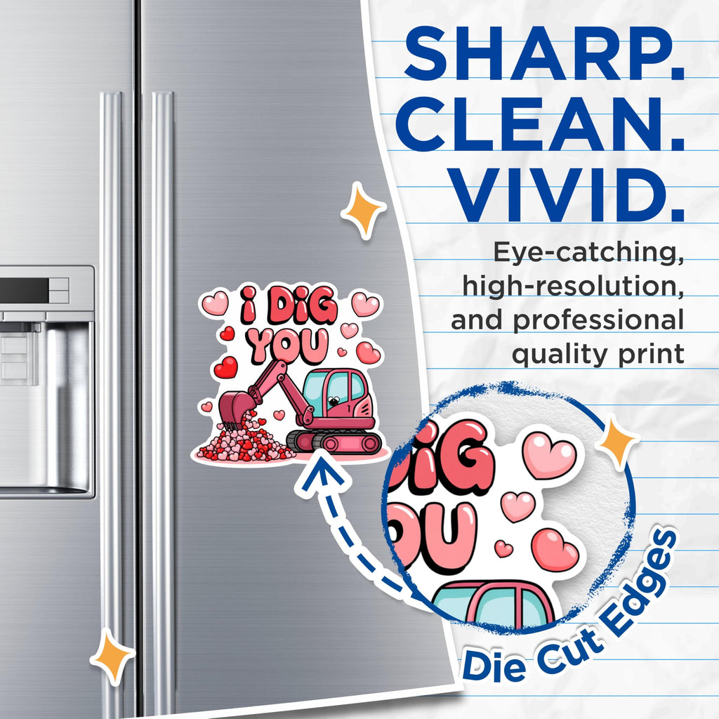 (2 Pack) I Dig You Magnets - Romantic Excavator Magnets - Heart Balloon Cartoon Magnets- 5" On Longest Side - for Fridges, Toolboxes, Cars - Made in USA - MAG2962