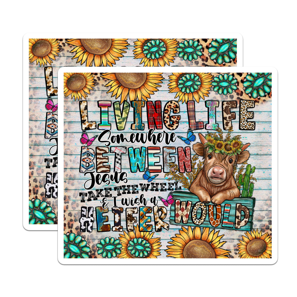 (2 Pack) Highland Cow Magnets - Jesus Take The Wheel Heifer Quote - Western Country Farmhouse Decor - 5 Inches On Longest Side - Thick Durable Magnet - Made in USA - MAG26191