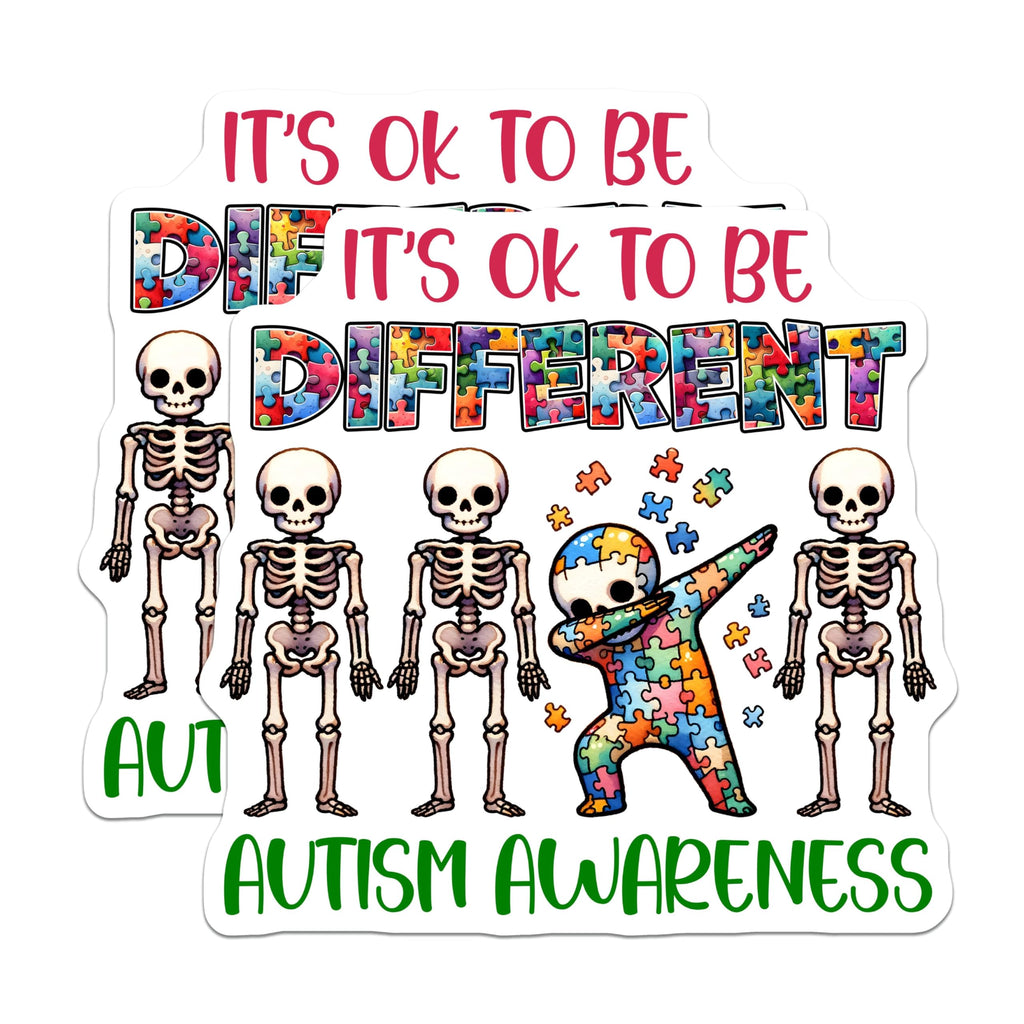 (2 Pack) Autism Awareness Magnets - It's OK to be Different - Puzzle Piece Skeletons Decor - 5" On Longest Side - for Cars, Fridges, Toolboxes - Made in USA - MAG8134