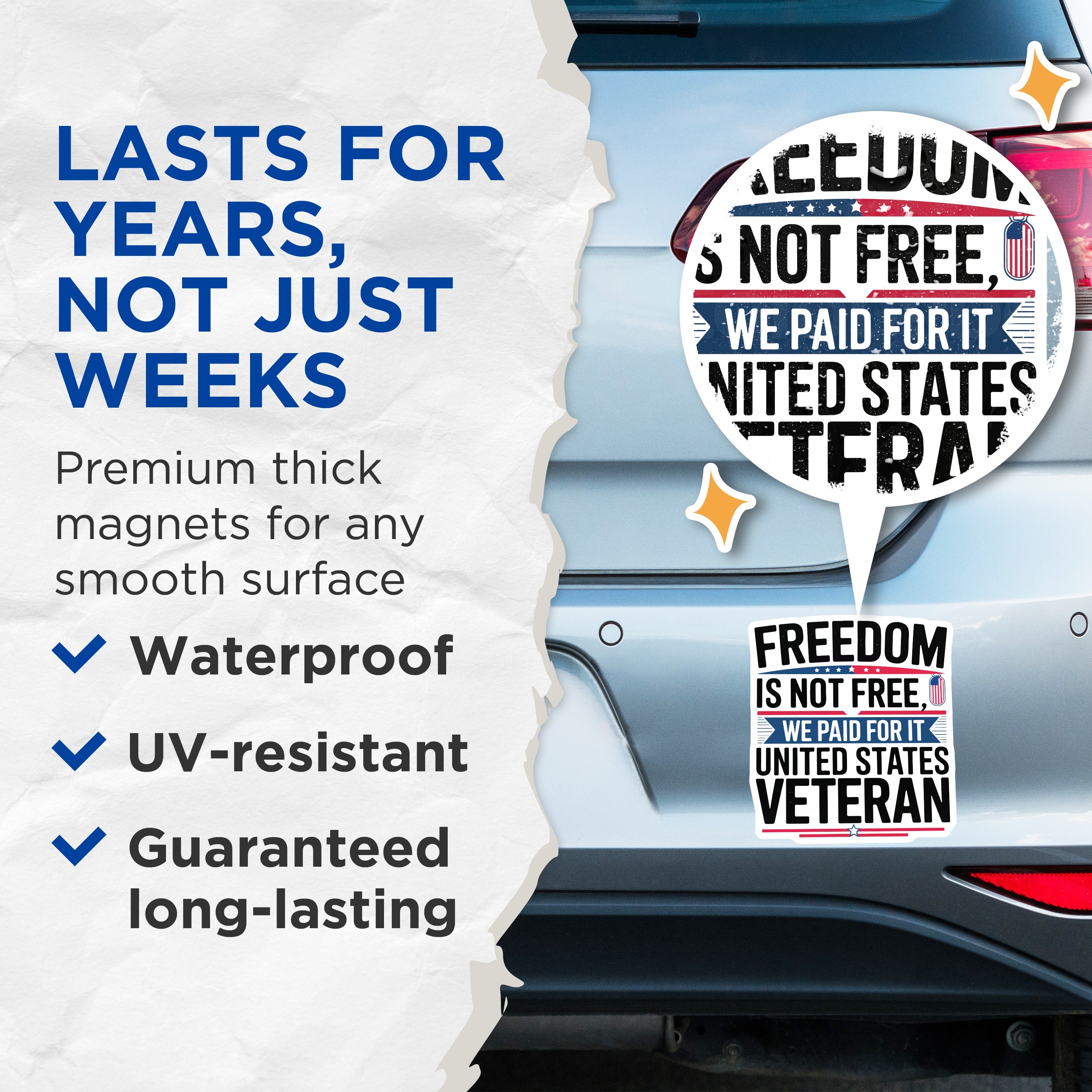 (2 Pack) United States Veteran Magnets - Freedom is Not Free - Patriotic Military Decor - 5 Inches On Longest Side - Thick Durable Magnet - Made in USA - MAG38936