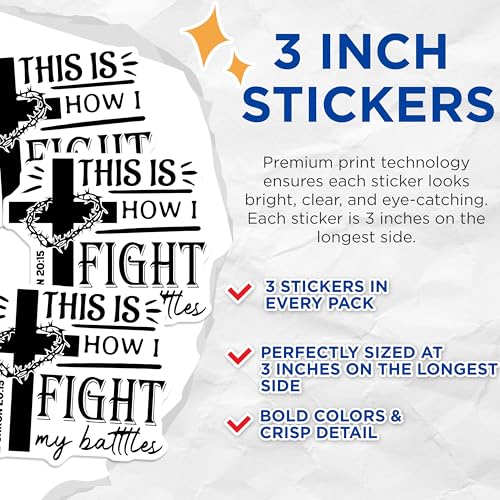 (3 Pack) This is How I Fight My Battles Decals - Christian Verse - Faith Based Decals - 3 Inches On Longest Side - Easy Peel & Apply - Made in USA - 3MCS4395