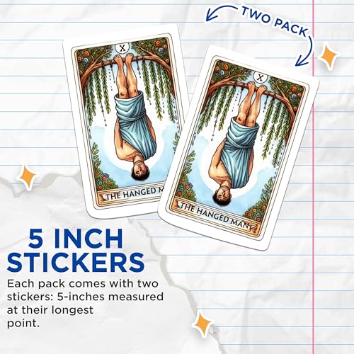 (2 Packs) The Hanged Man Tarot Card Stickers - Spiritual Metaphysical Mystical Decals - 5 Inches On Longest Side - Premium Vinyl Decal - Sticks to Any Smooth Flat Surface - Made in USA - BMCS2259