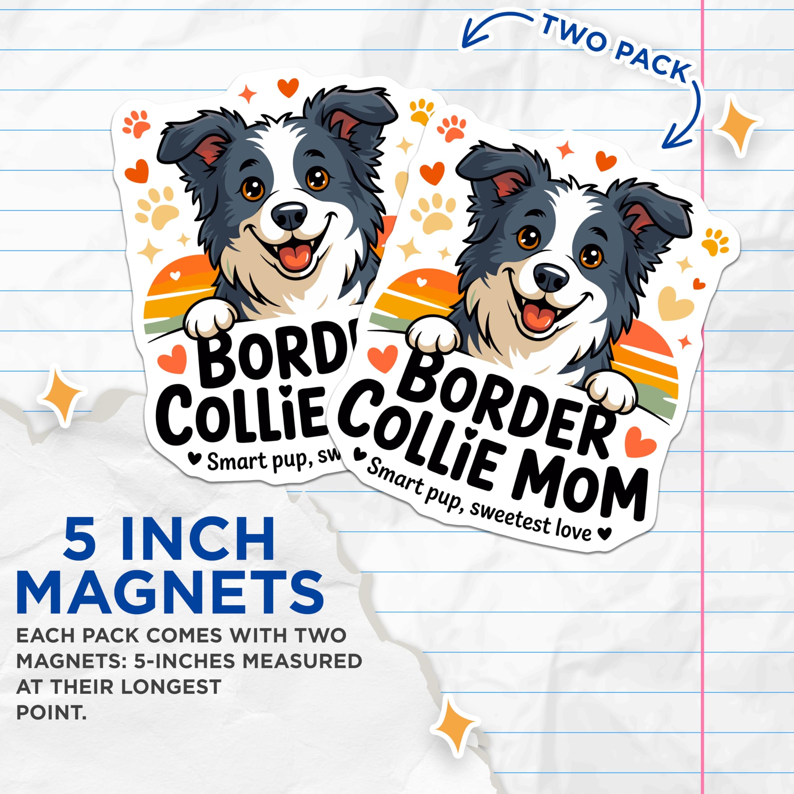 (2 Pack) Border Collie Mom Magnets - Cute Dog Lover Decor - Pet Parent Refrigerator Accent - 5 Inches On Longest Side - Thick Durable Magnet - Made in USA - MAG29353