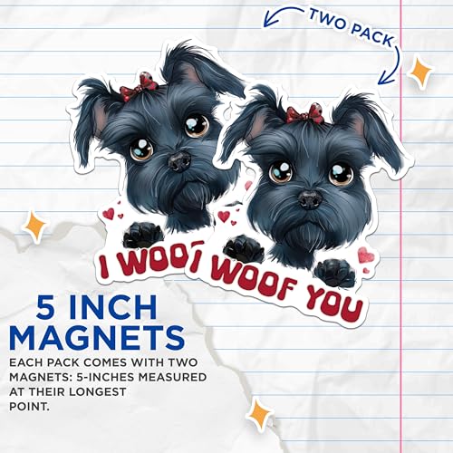 (2 Packs) I Woof You Schnauzer Dog Magnets - Schnauzer Dog Breed Magnets - 5 Inches On Longest Side - Premium Magnet - for Fridges, Toolboxes, Cars - Made in USA - MAG2531