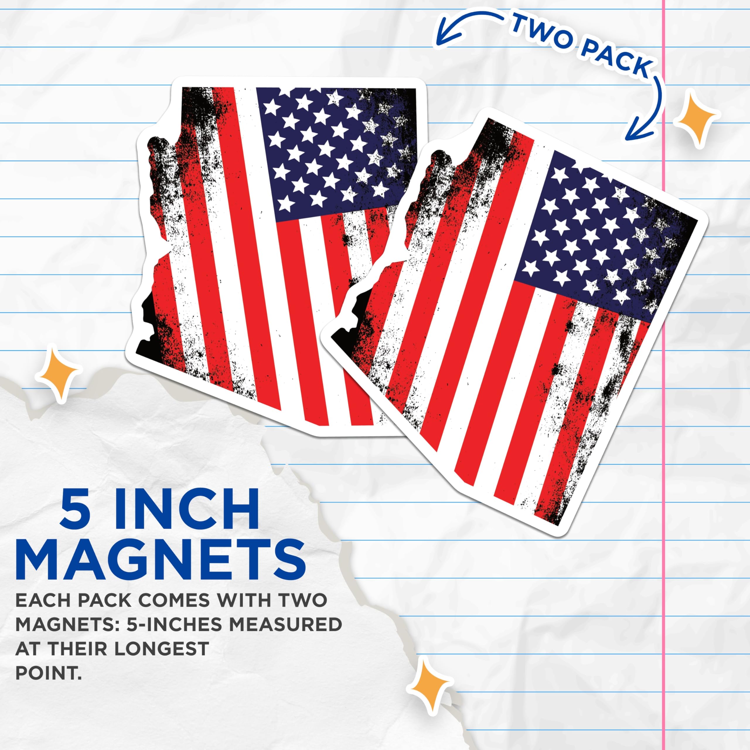 (2 Pack) Arizona US Flag Magnets - State Pride Fridge Decor - Patriotic American Souvenir - 5" On Longest Side - Premium Magnet - for Cars, Refrigerators, Toolboxes, Lockers - Made in USA - MAG18778