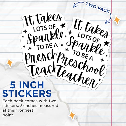 (2 Pack) Teacher Stickers - Preschool Teacher Quote - Sparkle Teacher Motivation - School Encouragement Decal - 5" On Longest Side - Sticks to Smooth Flat Surfaces - Made in USA - BMCS5805