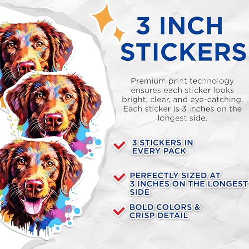 (3 Pack) Dog Breed Decals - Colorful Puppy Dog - Laptop Decal - 3 Inches On Longest Side - Easy Peel & Apply - Made in USA - 3MCS0696