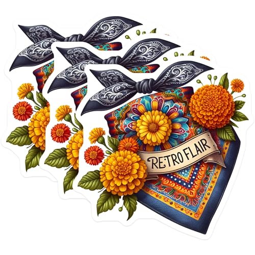 (3 Pack) Retro Flair Decals - Floral Laptop - Boho Decor Stickers - 3 Inches On Longest Side - Easy Peel & Apply - Made in USA - 3MCS7607