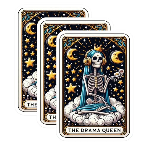 (3 Pack) Drama Queen Decals - Skeleton Tarot - Laptop Decal - 3 Inches On Longest Side - Easy Peel & Apply - Made in USA - 3MCS4161