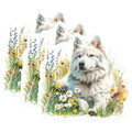 (3 Pack) White Dog Decals - Floral Puppy Decals - Laptop Water Bottle Stickers- 3 Inches On Longest Side - Easy Peel & Apply - Made in USA - 3MCS5936