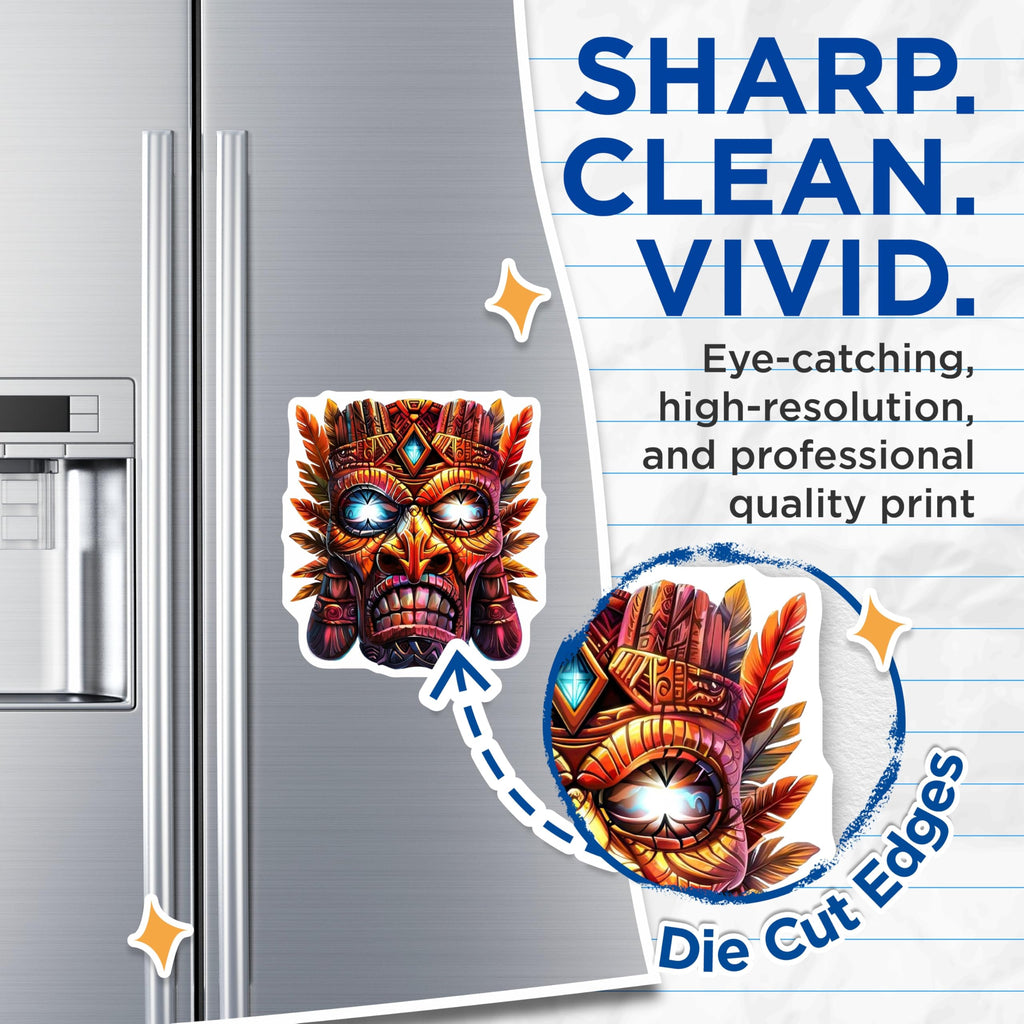 (2 Pack) Tiki Mask Magnets - Tribal Art Decor - Refrigerator Display - 5 Inches On Longest Side - Thick Durable Magnet - Made in USA - MAG22705
