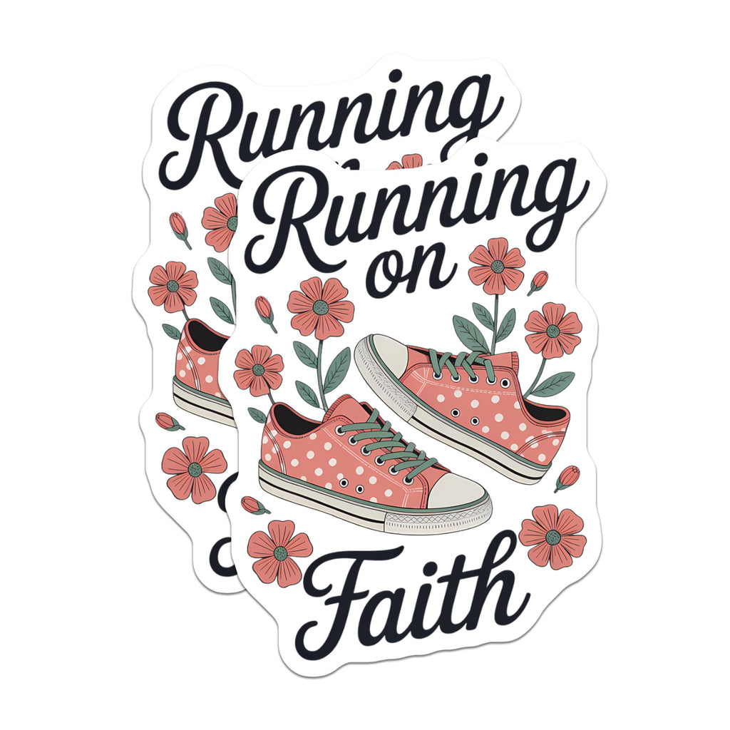 (2 Pack) Running on Faith Magnets - Christian Inspirational Decor - Religious Scripture Art - Polka Dot Sneakers - 5 Inches On Longest Side - Thick Durable Magnet - Made in USA - MAG20625