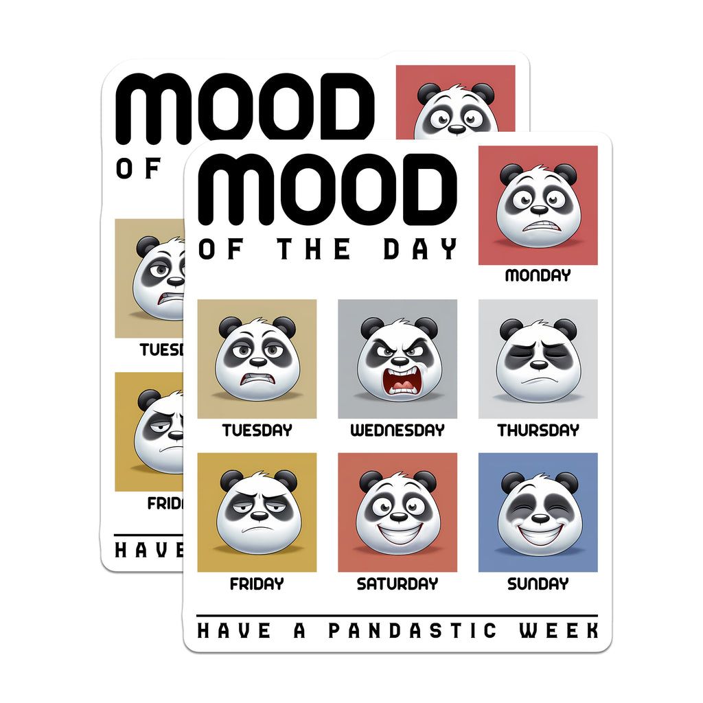 (2 Pack) Panda Mood Magnets - Funny Weekly Mood Chart - Relatable Daily Emotions - Refrigerator Accessory - 5 Inches On Longest Side - Thick Durable Magnet - Made in USA - MAG36864