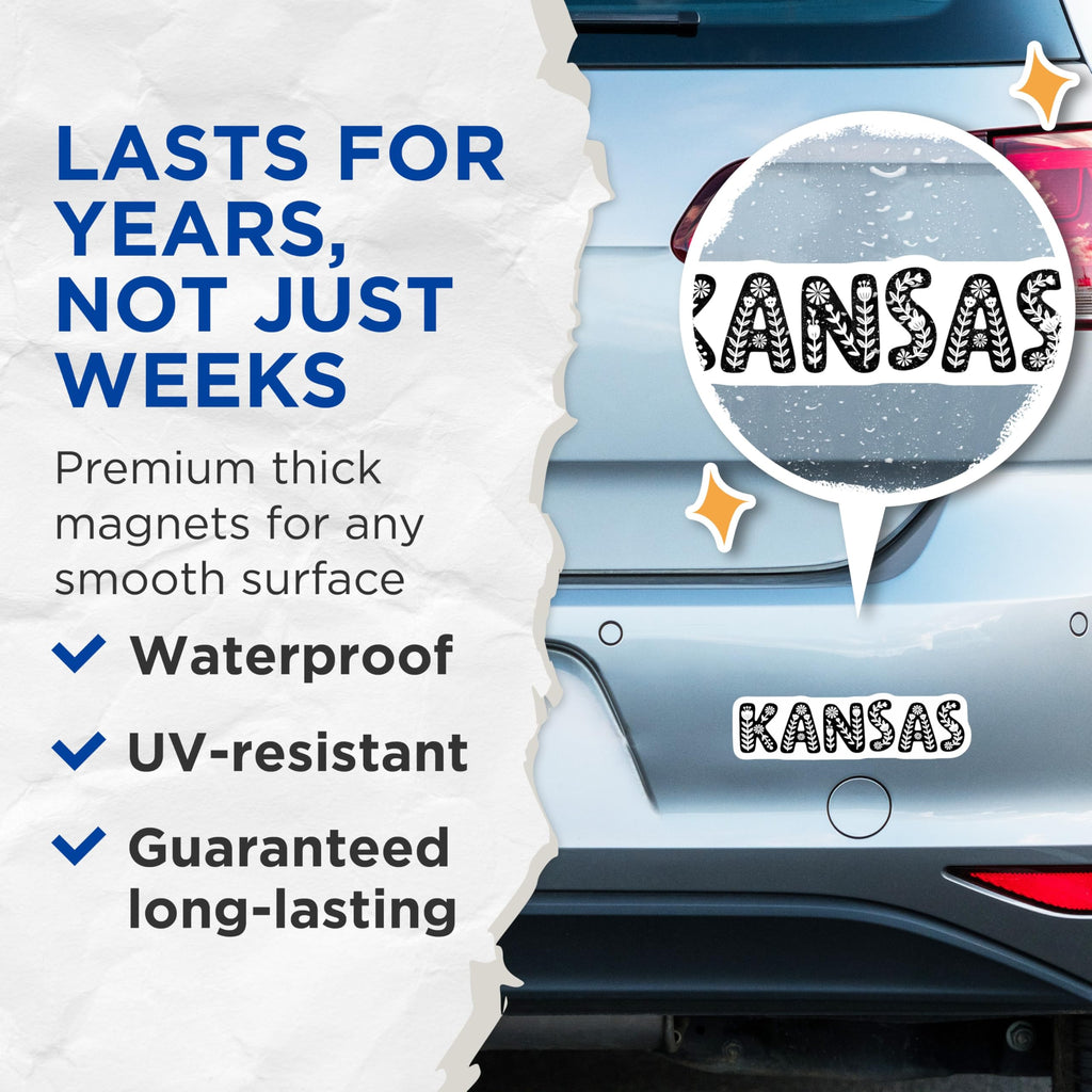 (2 Pack) Kansas Magnets - State Pride - Floral Kansas Decor - 5" On Longest Side - Premium Magnet - for Cars, Refrigerators, Toolboxes, Lockers - Made in USA - MAG18984