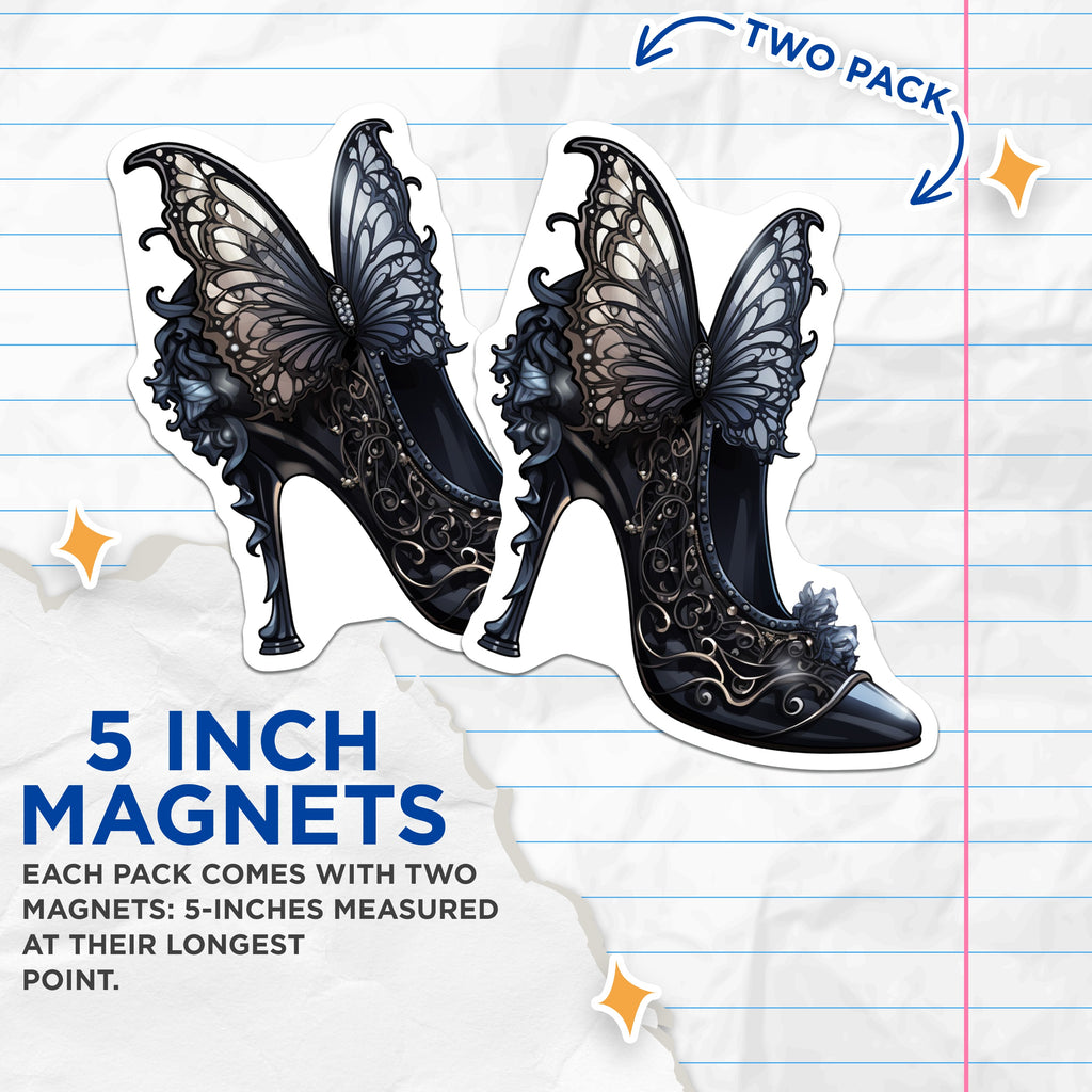 (2 Pack) Dark Fantasy Shoe Magnets - Gothic Butterfly High Heel - Whimsigoth Home Decor Accessory - 5 Inches On Longest Side - Thick Durable Magnet - Made in USA - MAG39720