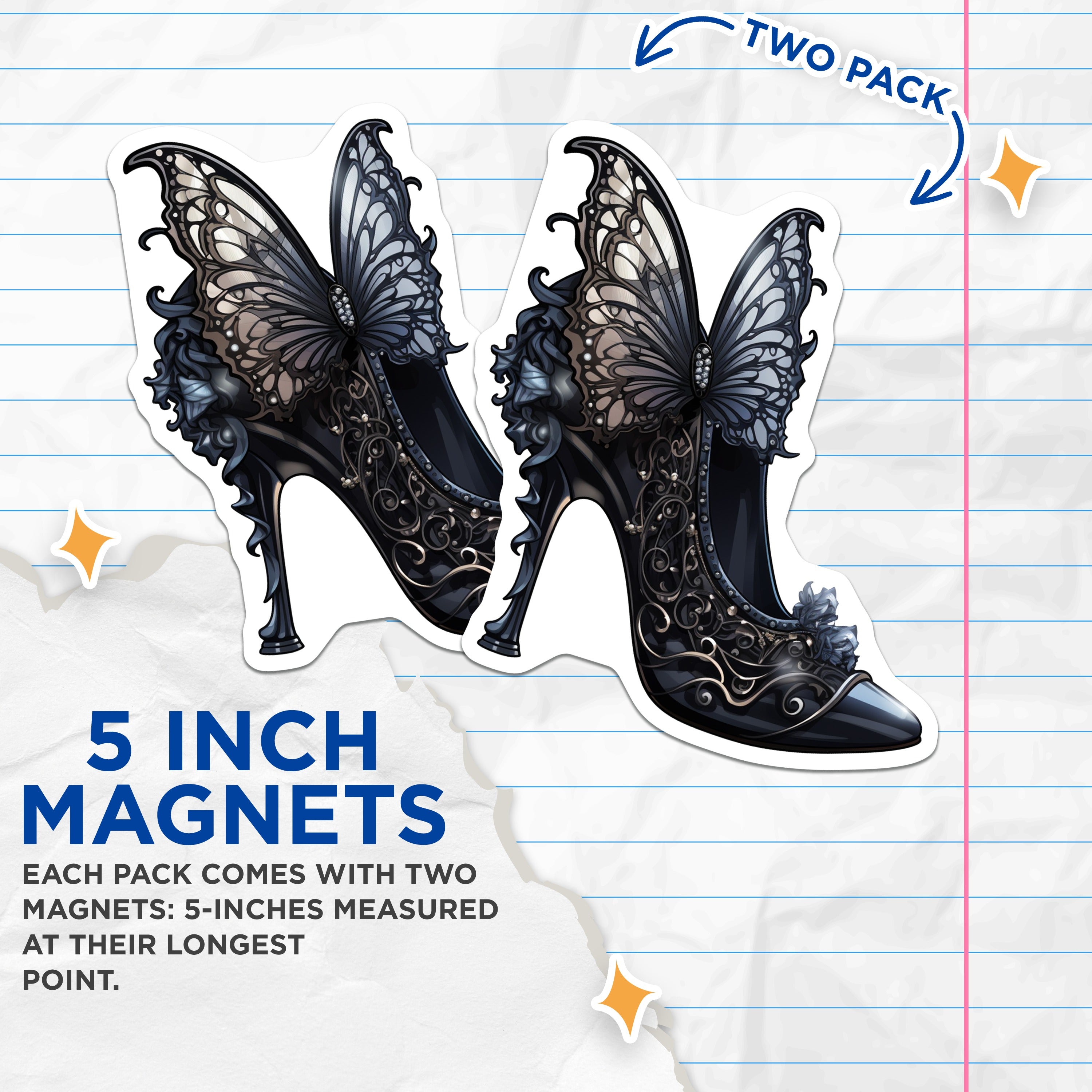 (2 Pack) Dark Fantasy Shoe Magnets - Gothic Butterfly High Heel - Whimsigoth Home Decor Accessory - 5 Inches On Longest Side - Thick Durable Magnet - Made in USA - MAG39720