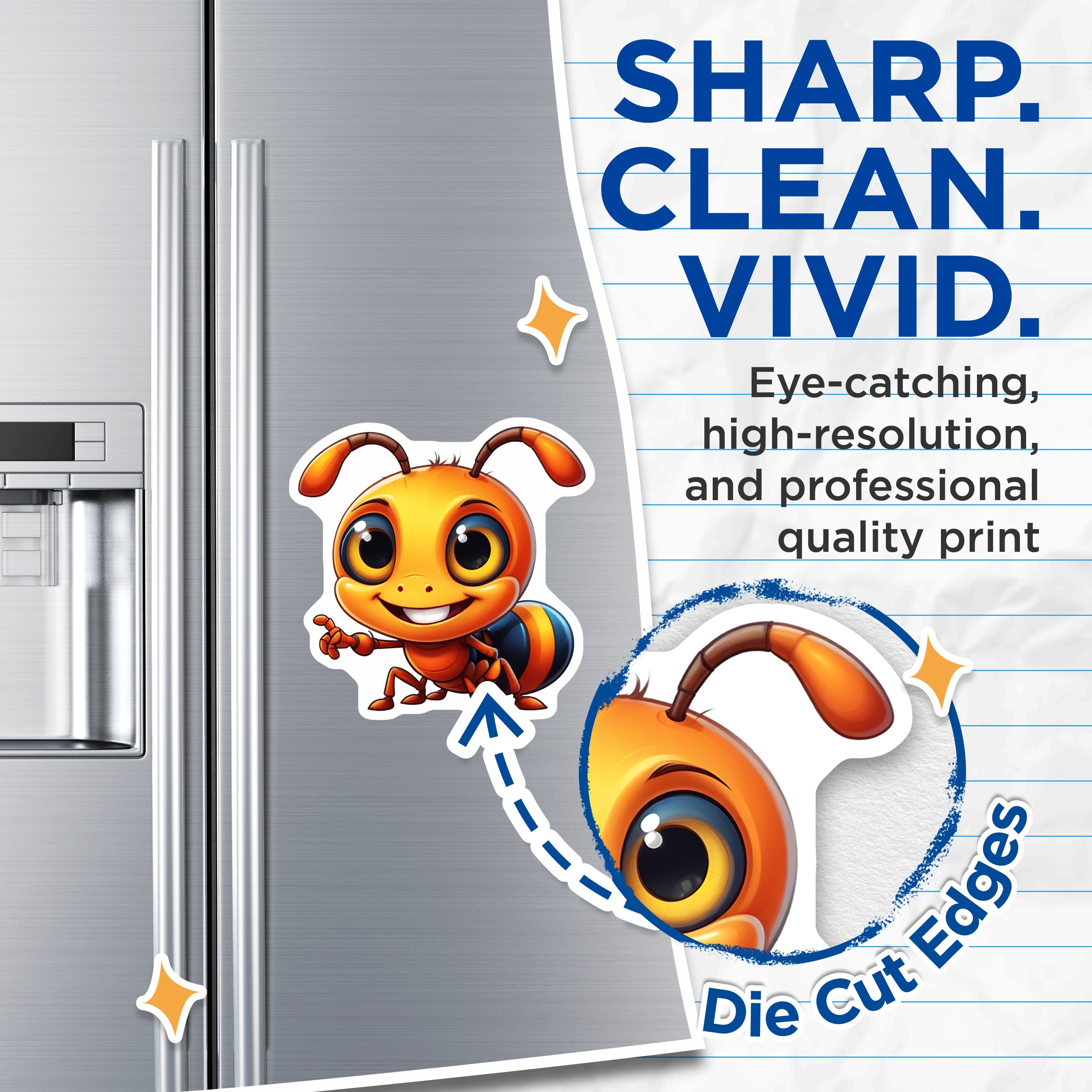 (2 Pack) Cute Ant Character Magnets - Kawaii Animal Fridge Decor - Playful Office Locker Embellishments - 5 Inches On Longest Side - Thick Durable Magnet - Made in USA - MAG39226