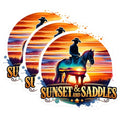 (3 Pack) Cowboy Sunset Decals - Western Horse Decal - Rodeo Laptop Decals- 3 Inches On Longest Side - Easy Peel & Apply - Made in USA - 3MCS5761