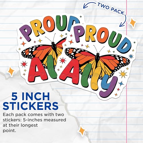 (2 Pack) Proud Ally Stickers - 5" On Longest Side - Sticks to Smooth Flat Surfaces - Made in USA - BMCS9159 - BMCS9159