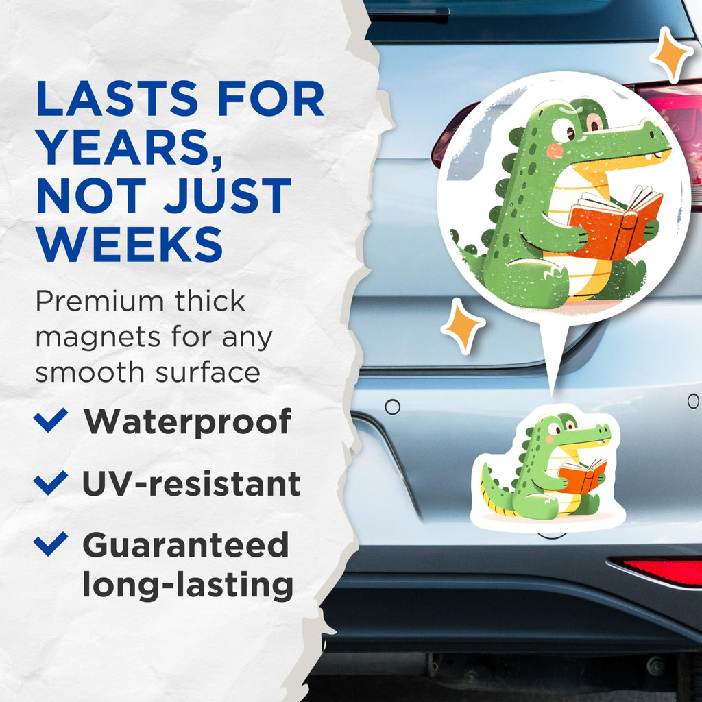 (2 Pack) Alligator Reading Magnets - Cute Crocodile Book Lover Decor - Whimsical Literary Animal Home Refrigerator Display - 5 Inches On Longest Side - Thick Durable Magnet - Made in USA - MAG21593