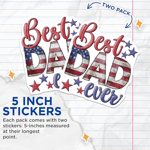 (2 Pack) Best Dad Ever Stickers - 5" On Longest Side - Sticks to Smooth Flat Surfaces - Made in USA - BMCS8611 - BMCS8611