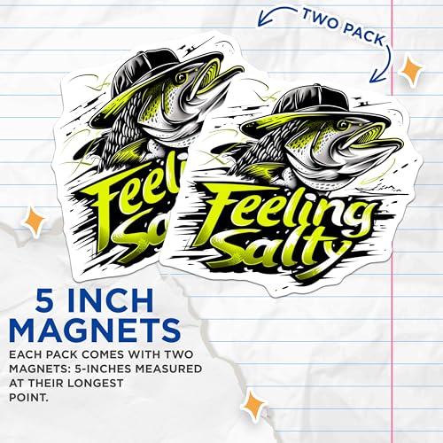 (2 Pack) Feeling Salty Magnets - Funny Fishing - Cool Angler - Bright Fish Design - 5" On Longest Side - for Cars, Refrigerators, Toolboxes, Lockers - Made in USA BMCS3450