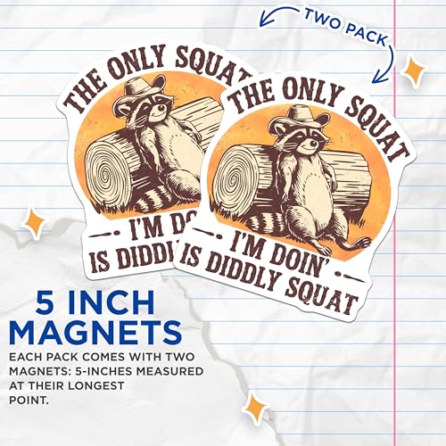 (2 Pack) Funny Lazy Raccoon Magnets - Animal Humor Magnet Decal - Office Decor Flexible Magnets - 5" On Longest Side - for Cars, Refrigerators, Toolboxes, Lockers - Made in USA BMCS3425