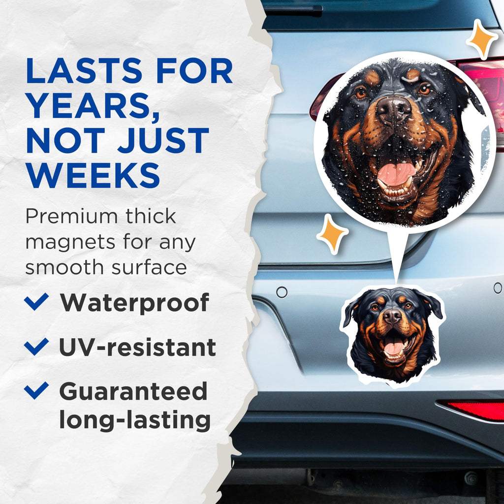 (2 Pack) Happy Rottweiler Magnets - Smiling Dog Portrait - Rottie Owner Appreciation - Pet Lover Decor - 5 Inches On Longest Side - Thick Durable Magnet - Made in USA - MAG28741
