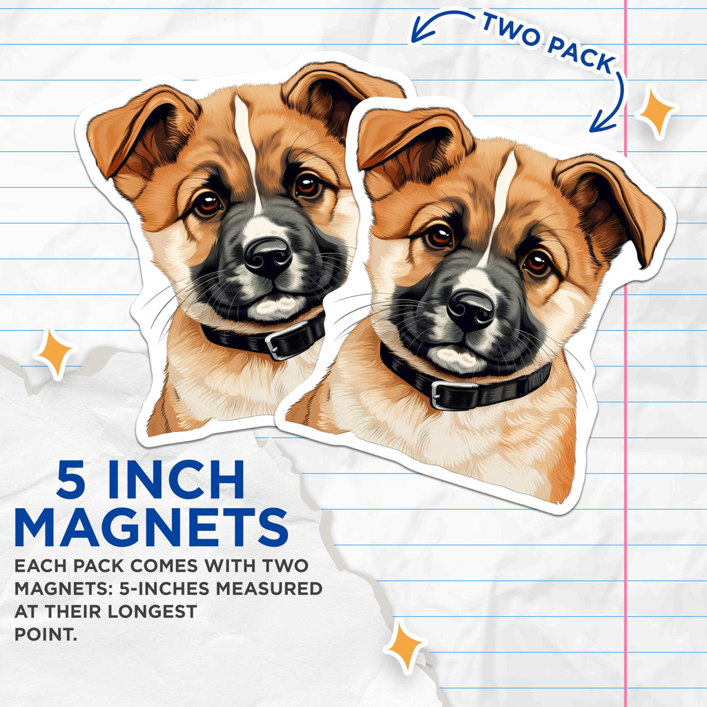 (2 Pack) Adorable Puppy Dog Magnets - Pet Lover Refrigerator Decor - Cute Animal Lover Kitchen Accents - 5 Inches On Longest Side - Thick Durable Magnet - Made in USA - MAG25435