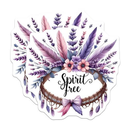 (2 Pack) Spirit Free Stickers - Floral Feather Wreath - Boho Inspirational Sticker - 5" On Longest Side - Sticks to Smooth Flat Surfaces - Made in USA - BMCS8846
