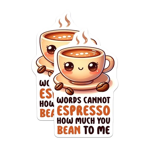 (2 Pack) Coffee Pun Stickers - Cute Coffee Cup Stickers - Funny Coffee Quotes Stickers - 5" On Longest Side - Sticks to Any Smooth Flat Surface - Made in USA - BMCS3287