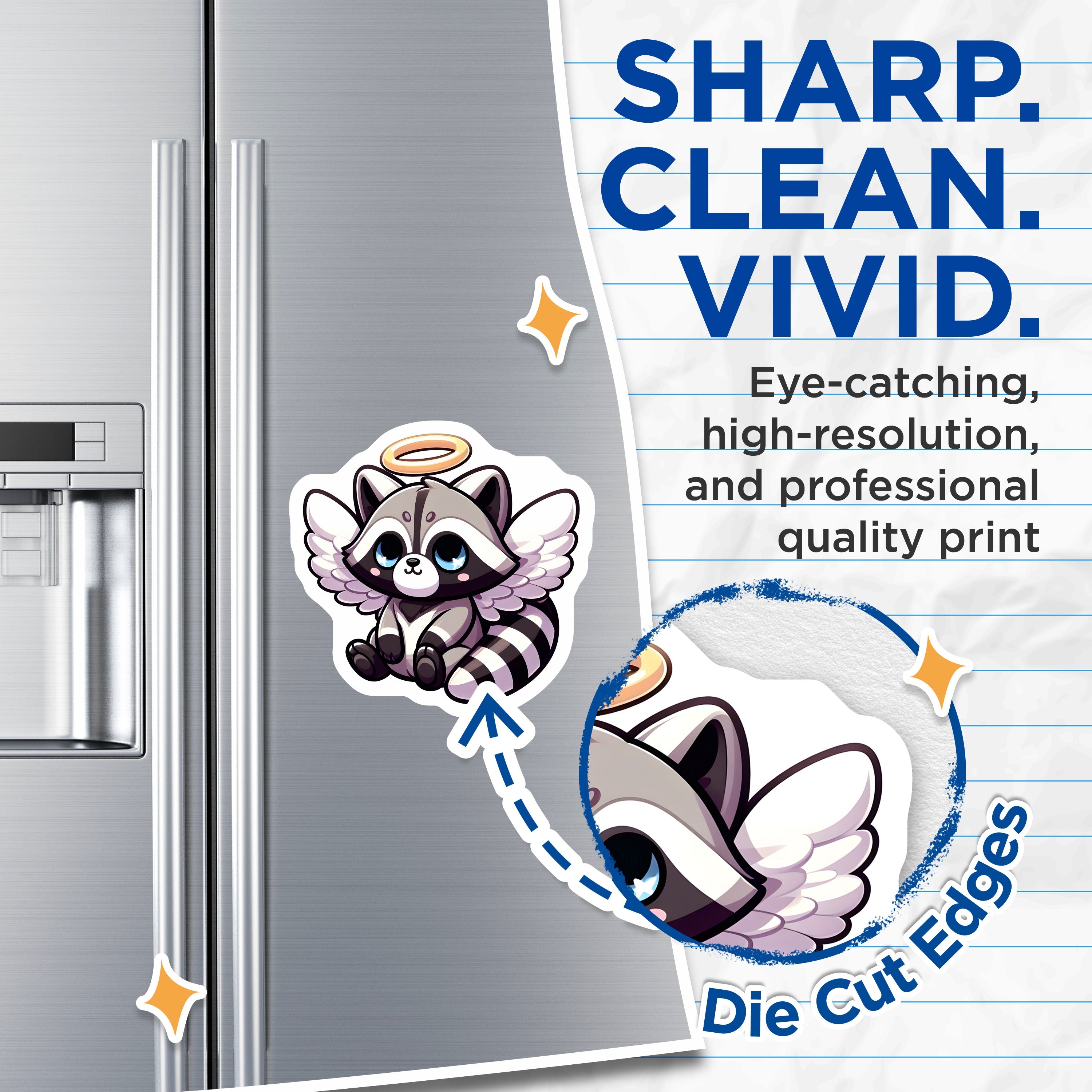 (2 Pack) Angel Raccoon Magnets - Kawaii Animal Decor - Refrigerator Locker Accent - 5 Inches On Longest Side - Thick Durable Magnet - Made in USA - MAG38939