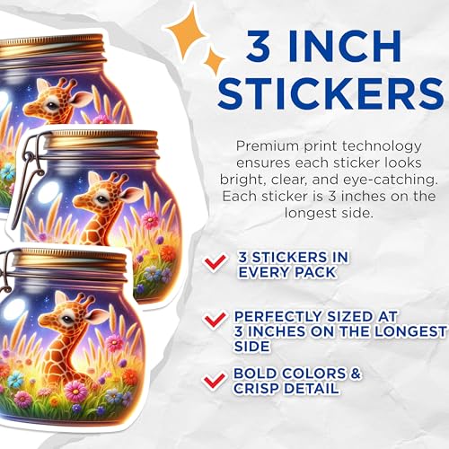(3 Pack) Giraffe in Jar Decals - Whimsical Art - Laptop Decal - 3 Inches On Longest Side - Easy Peel & Apply - Made in USA - 3MCS8137