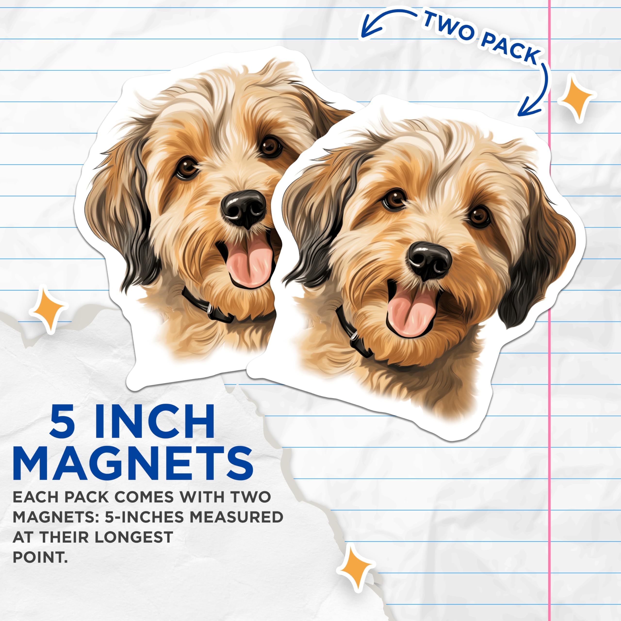 (2 Pack) Cute Scruffy Dog Magnets - Happy Terrier Doodle Pup Decor - Pet Lover Refrigerator Item - 5 Inches On Longest Side - Thick Durable Magnet - Made in USA - MAG28218