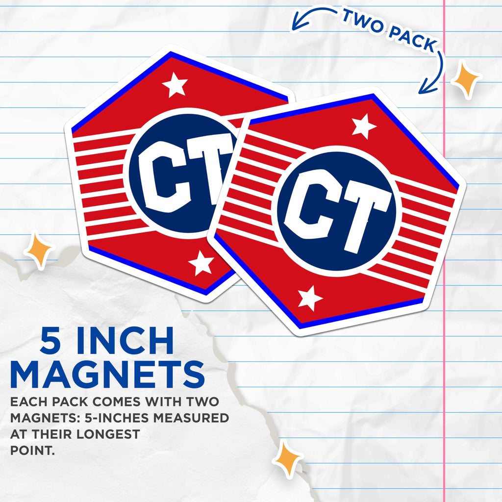 (2 Pack) Patriotic Shield Magnets - CT Lettering Art - Stars Stripes Decor - 5 Inches On Longest Side - Thick Durable Magnet - Made in USA - MAG19277