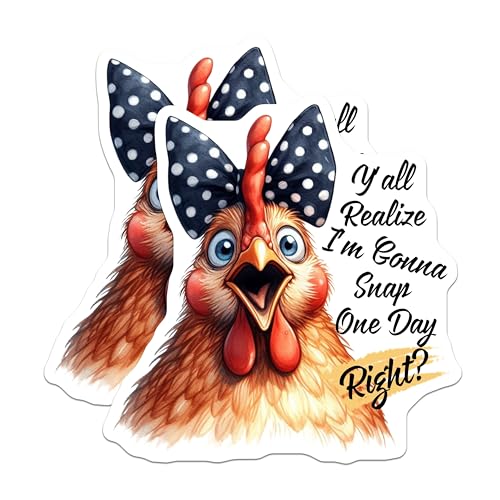 (2 Pack) Chicken Snap Stickers - Hilarious Chicken Quote Decals - Funny Animal Stickers for Laptops and Water Bottles - 5" On Longest Side - Sticks to Smooth Flat Surfaces - Made in USA - BMCS4511