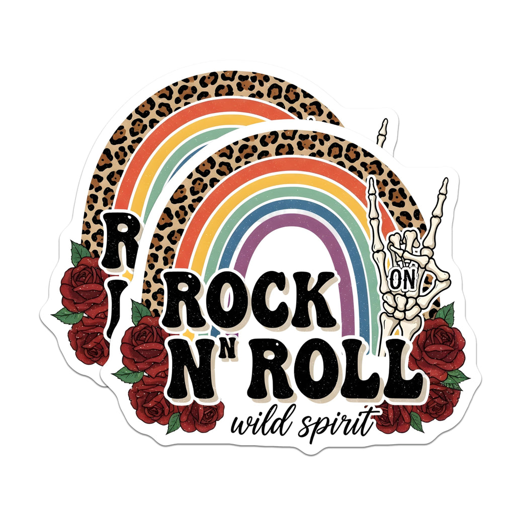 (2 Pack) Rock and Roll Magnets - Rainbow Skeleton Hand - Wild Spirit Rose Decoration - 5" On Longest Side - Premium Magnet - for Cars, Refrigerators, Toolboxes, Lockers - Made in USA - MAG17980