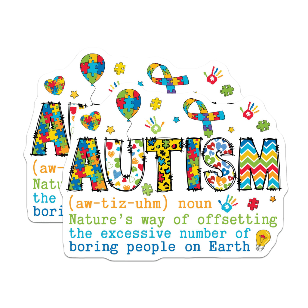 (2 Pack) Autism Awareness Stickers - Puzzle Piece - Inspirational Quote - 5" On Longest Side - Sticks to Smooth Flat Surfaces - Made in USA - BMCS8525