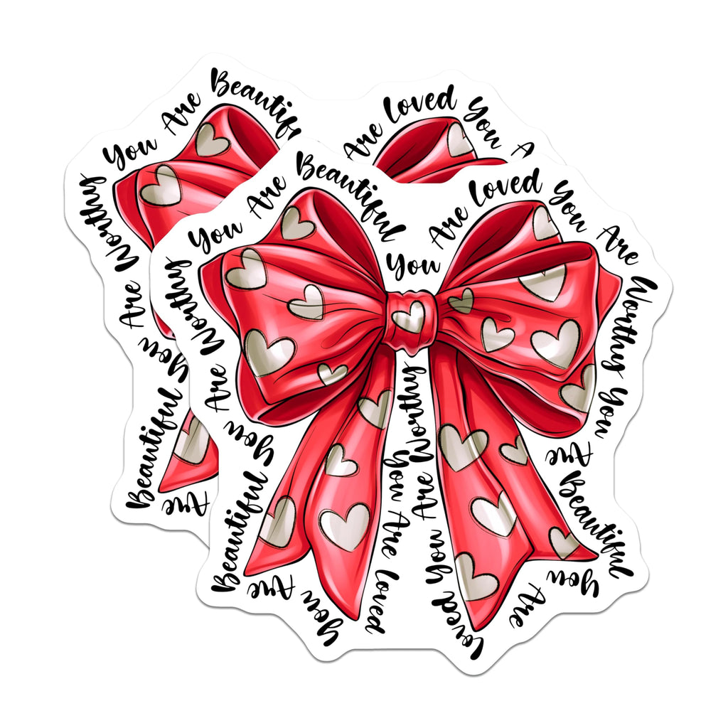 (2 Pack) Affirmation Magnets - Red Bow Heart Design - You are Beautiful Loved Worthy Self Love Magnets - Inspirational Decor - 5 Inches On Longest Side - Thick Durable Magnet - Made in USA - MAG30489