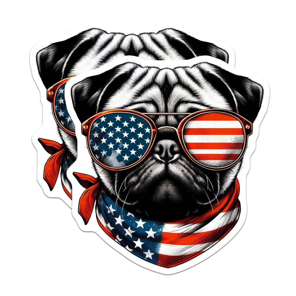 (2 Pack) Pug Dog Magnets - American Flag Sunglasses - Patriotic Pet Decor - 5" On Longest Side - Premium Magnet - for Cars, Refrigerators, Toolboxes, Lockers - Made in USA - MAG15800