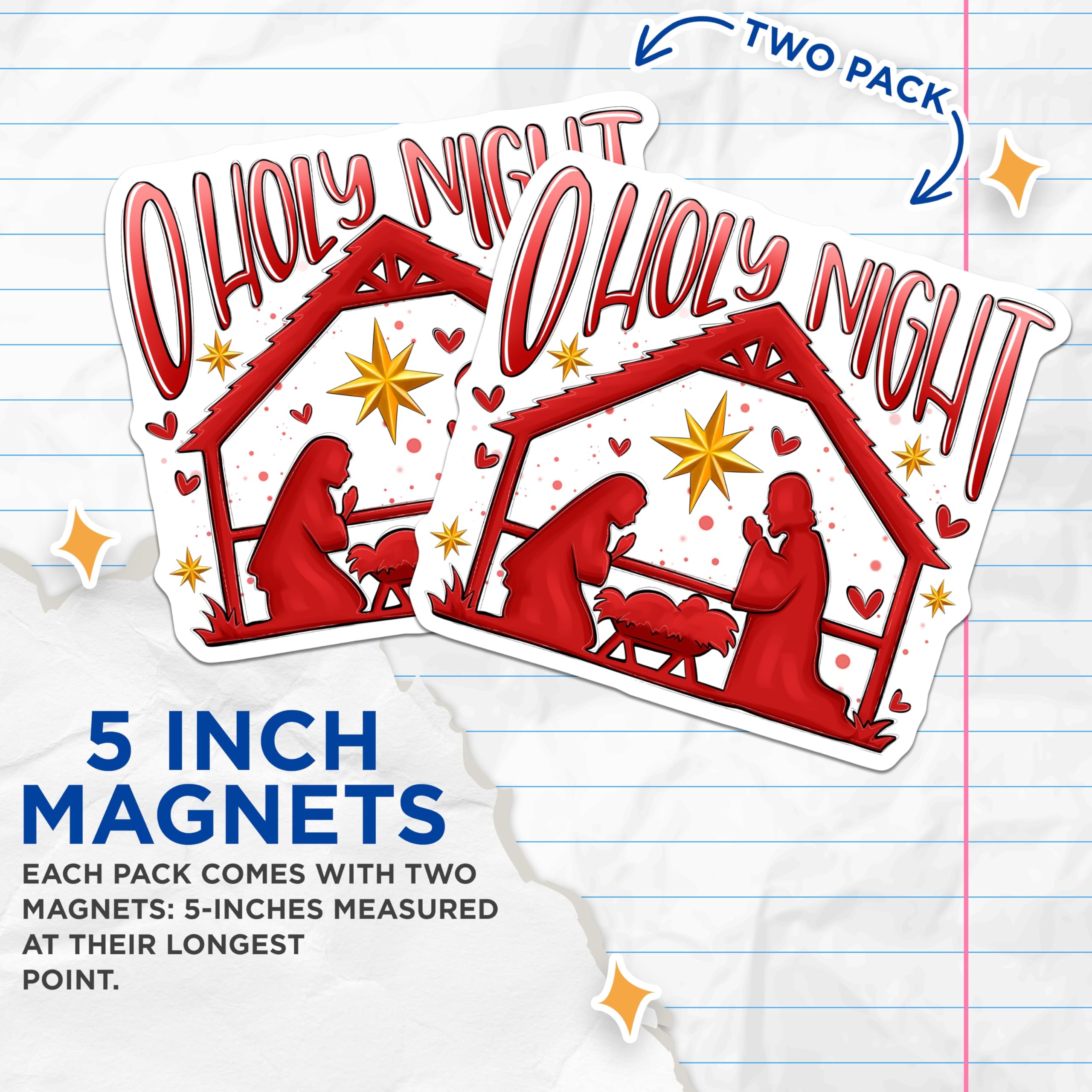 (2 Pack) O Holy Night Magnets - Nativity Scene Adornment - Religious Christmas Decoration - Manger Display for Holidays - 5 Inches On Longest Side - Thick Durable Magnet - Made in USA - MAG23778