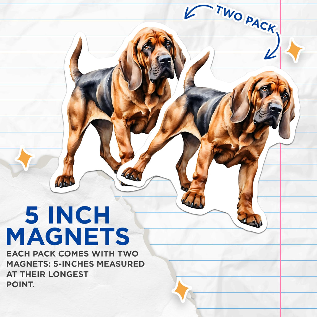 (2 Pack) Bloodhound Magnets - Dog Breed Art - Hound Dog Decor - 5" On Longest Side - Premium Magnet - for Cars, Refrigerators, Toolboxes, Lockers - Made in USA - MAG14637