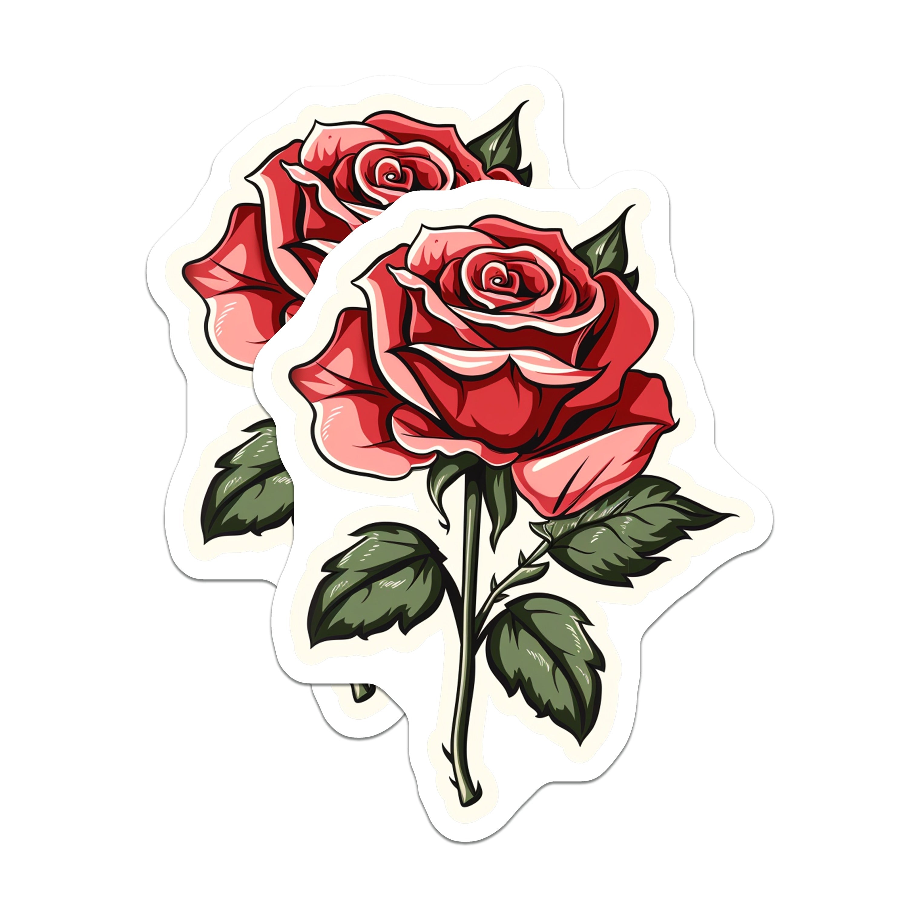 (2 Pack) Red Rose Flower Magnets - Traditional Tattoo Design - Romantic Botanical Decor - Aesthetic Refrigerator Art - 5 Inches On Longest Side - Thick Durable Magnet - Made in USA - MAG36481