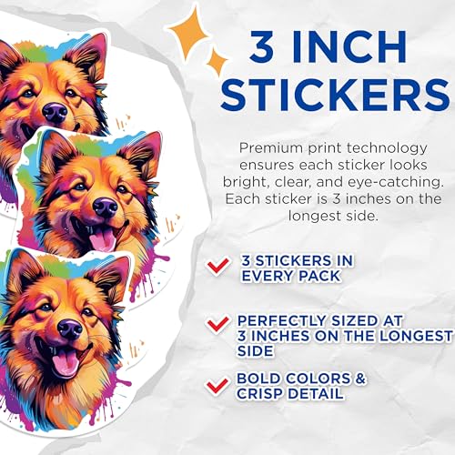 (3 Pack) Colorful Dog Decals - Pet Lover Decals - Laptop Decal - 3 Inches On Longest Side - Easy Peel & Apply - Made in USA - 3MCS0729