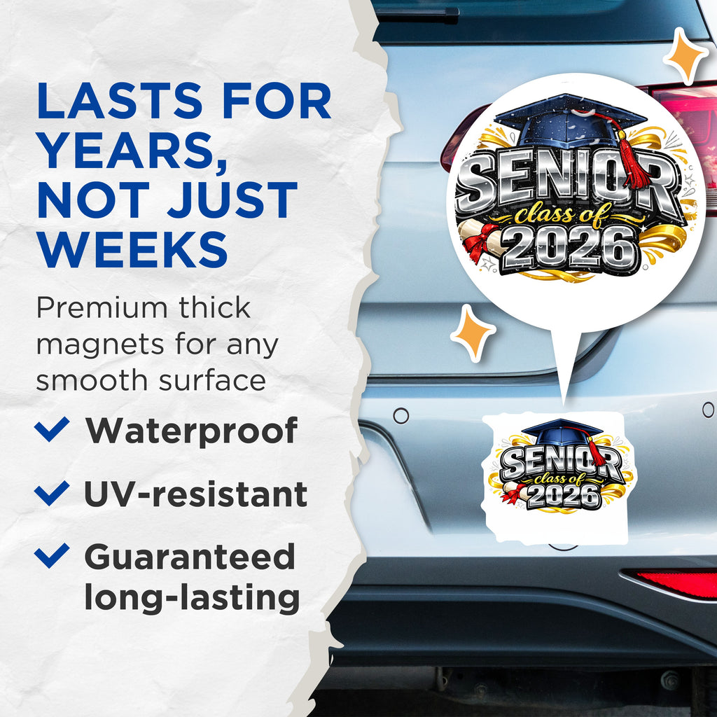 (2 Pack) Senior Class of 2026 Magnets - Graduation Celebration - High School College Graduate Decor - 5 Inches On Longest Side - Thick Durable Magnet - Made in USA - MAG36543